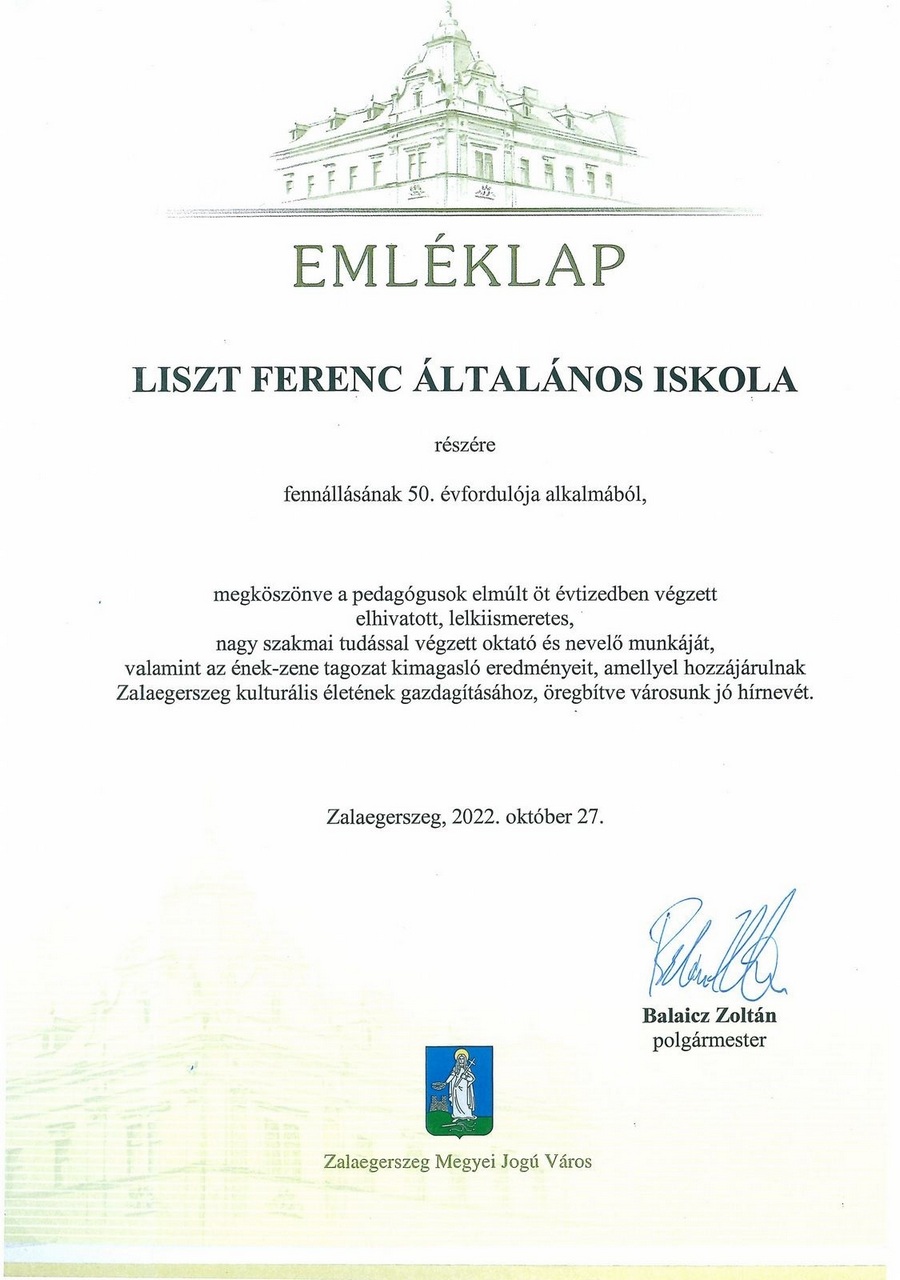 Liszt 50 éves emléklap